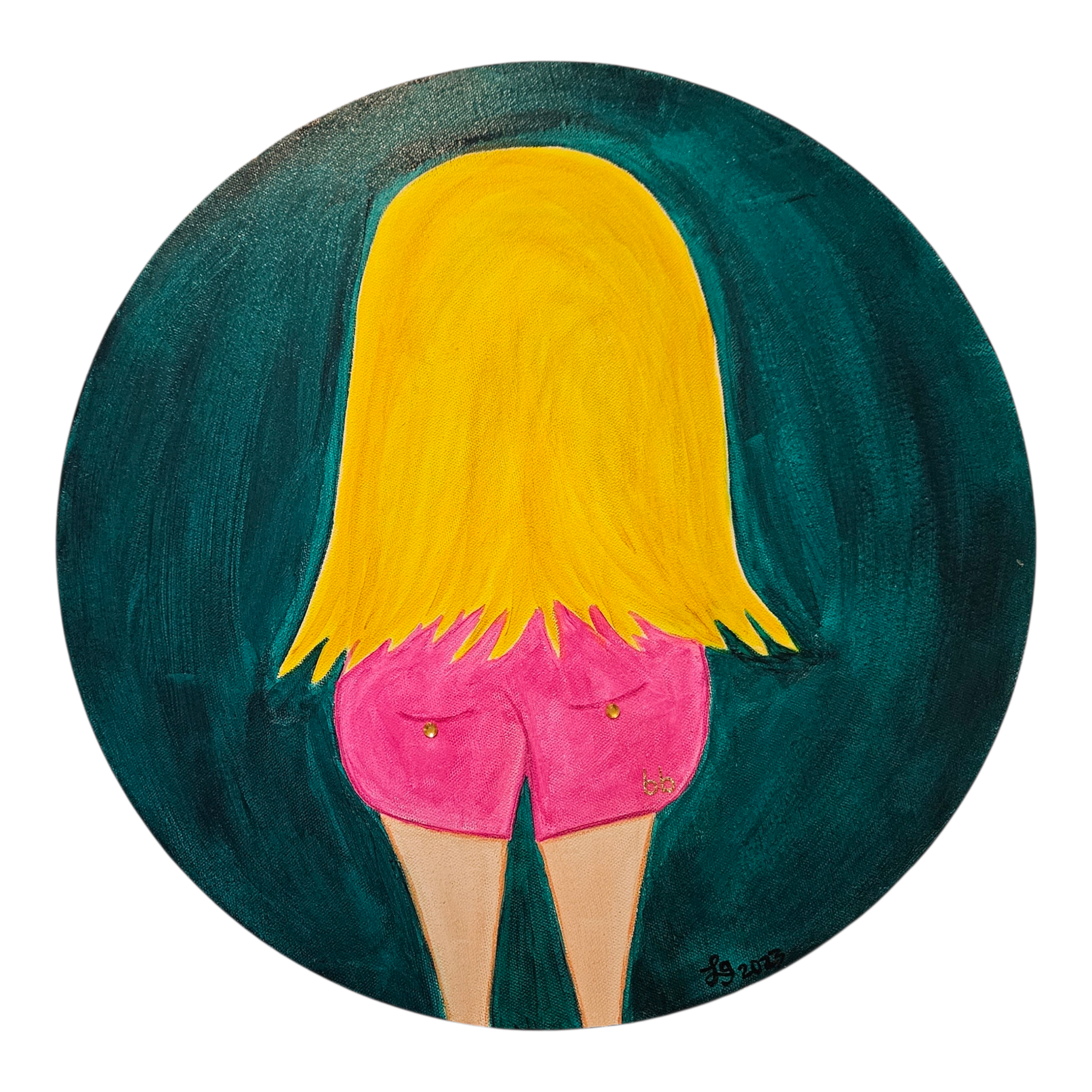 Blonde Bombshell in Pink 16" Round Acrylic Painting - Big Butt Girls Club