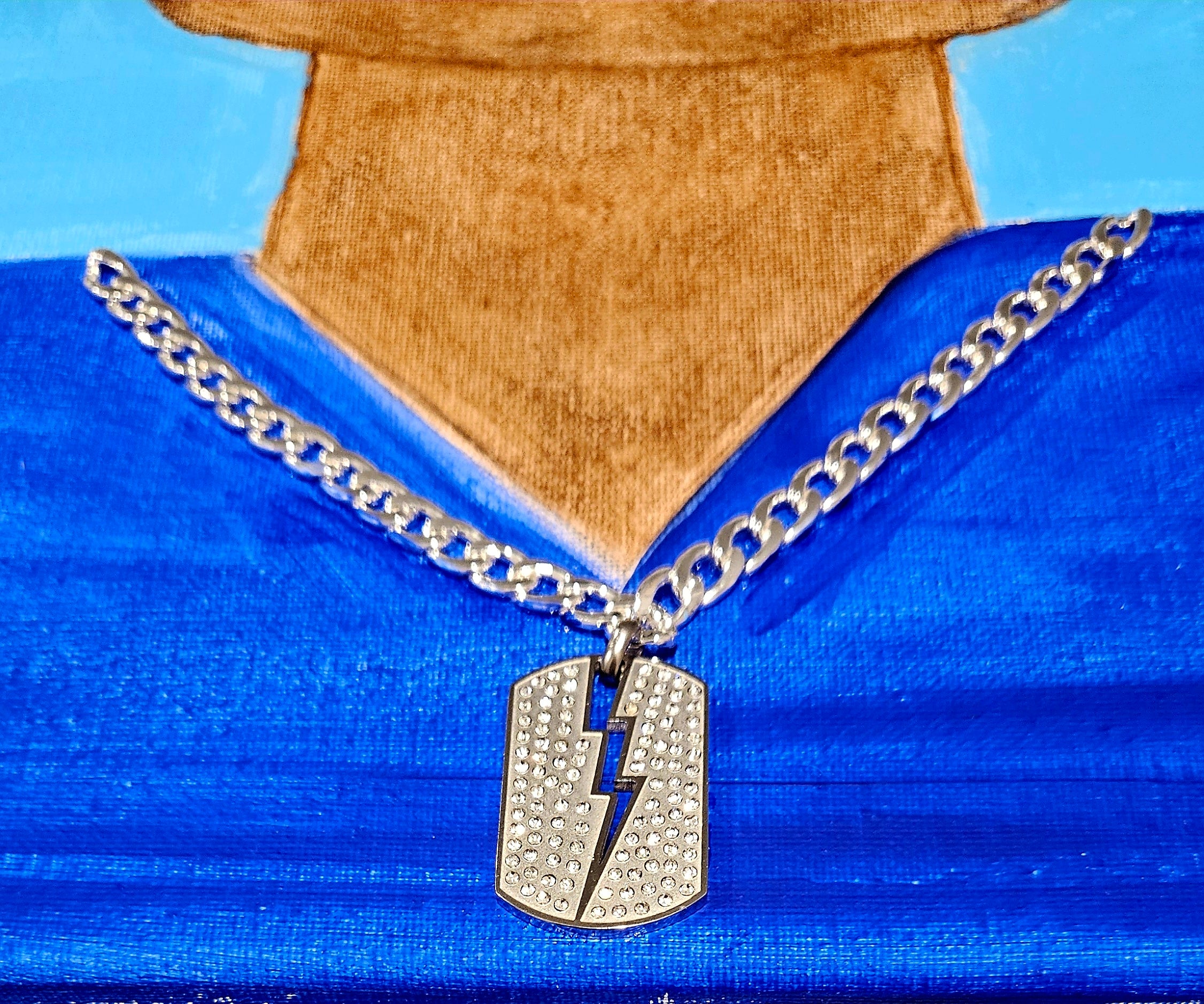 Electric Blue original acrylic portrait painting 18x24 with jewelry embellishments