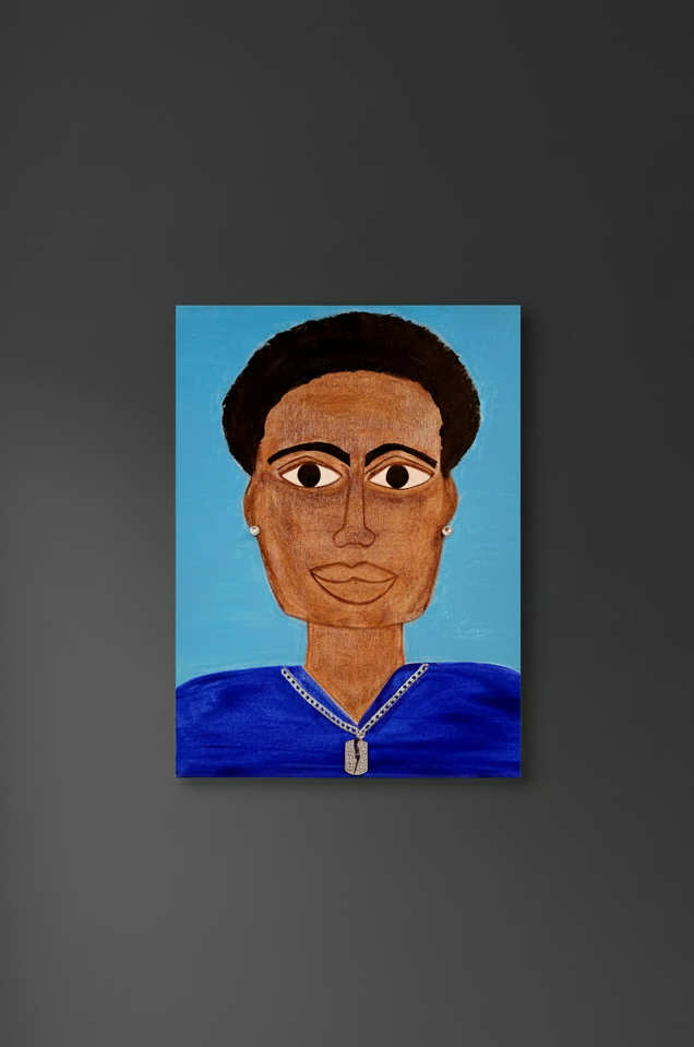 Electric Blue original acrylic portrait painting 18x24 with jewelry embellishments