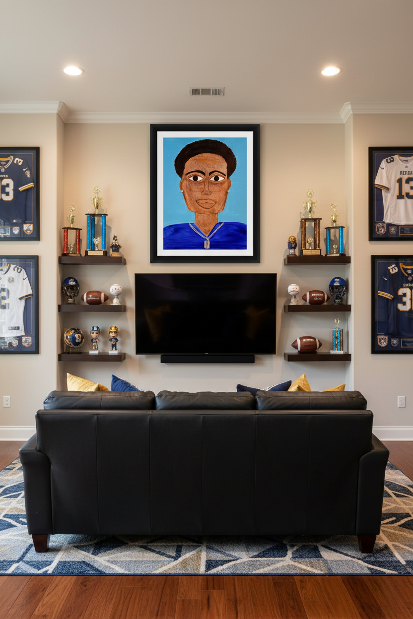 Electric Blue original acrylic portrait painting 18x24 with jewelry embellishments