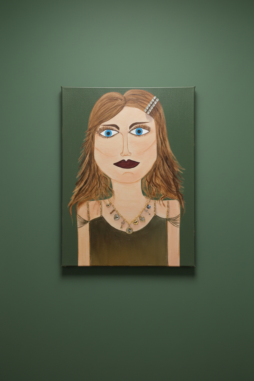 Canvas print of a stylized portrait on a green wall