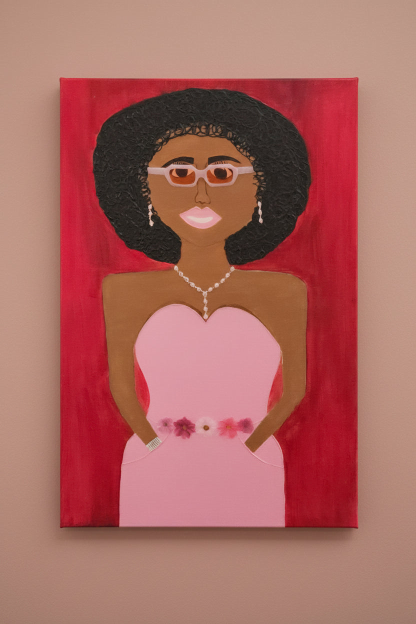 Rose Gold Confidence 24x36 acrylic portrait painting full view