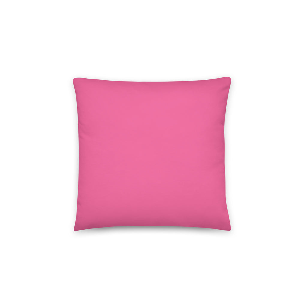 A square pink throw pillow centered on a plain white background.