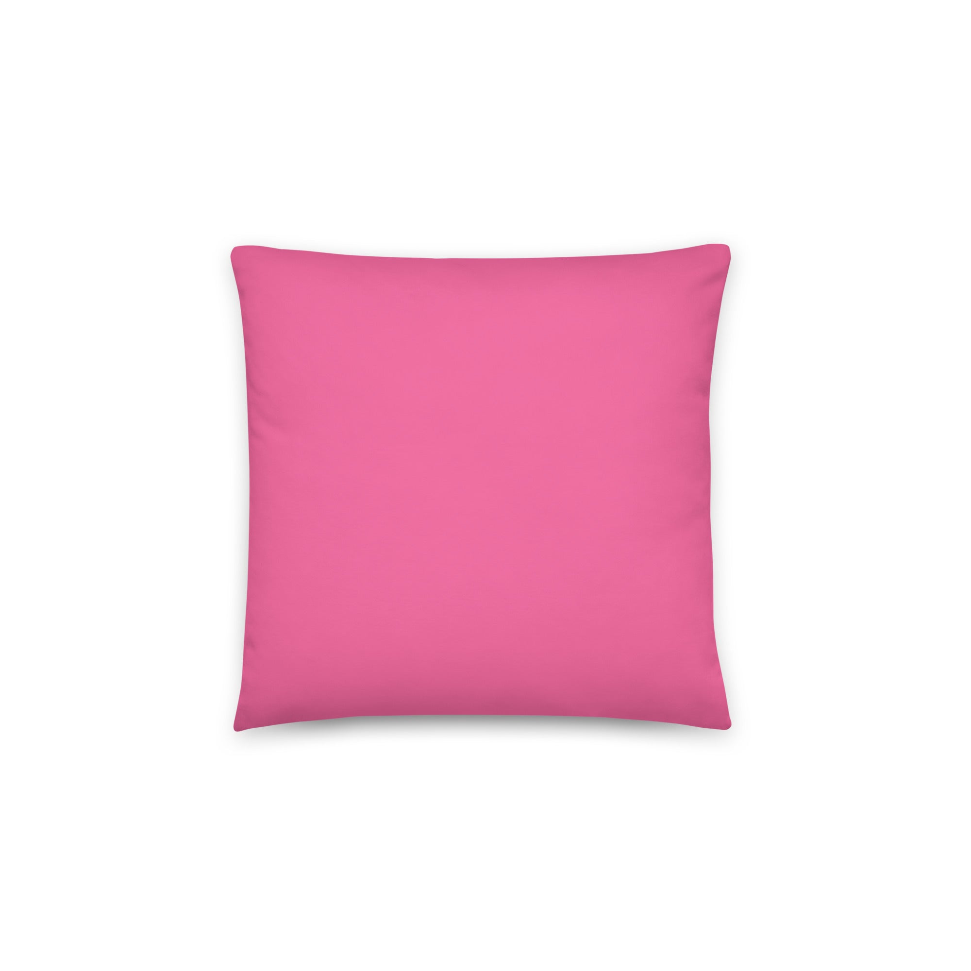 A square pink throw pillow centered on a plain white background.