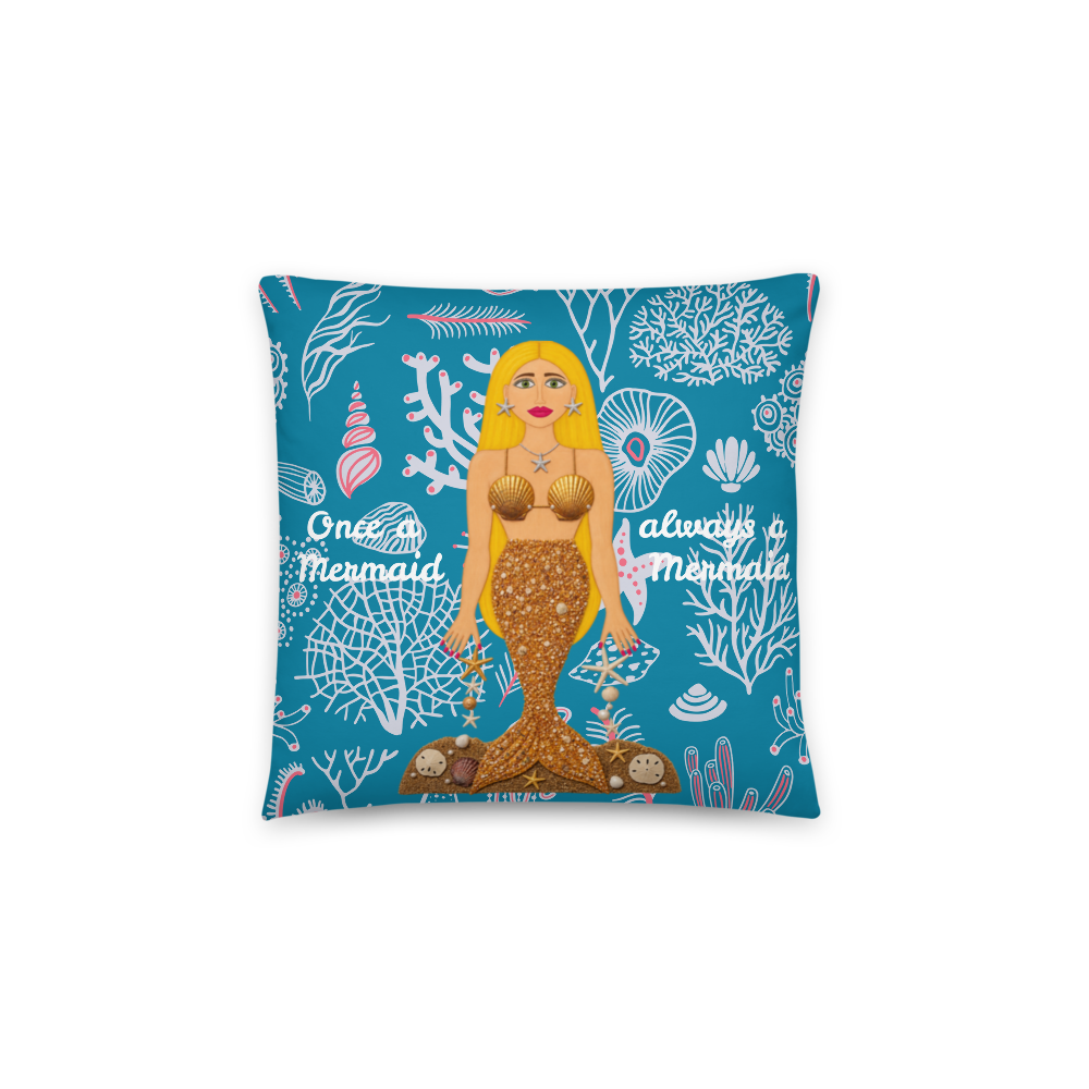 Image of a pillow with a mermaid on a white background