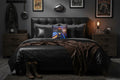 A square throw pillow featuring a biker graphic of a man riding a motorcycle on a tunnel with the text 'RIDE LOUD, LIVE LOUDER' at the top.