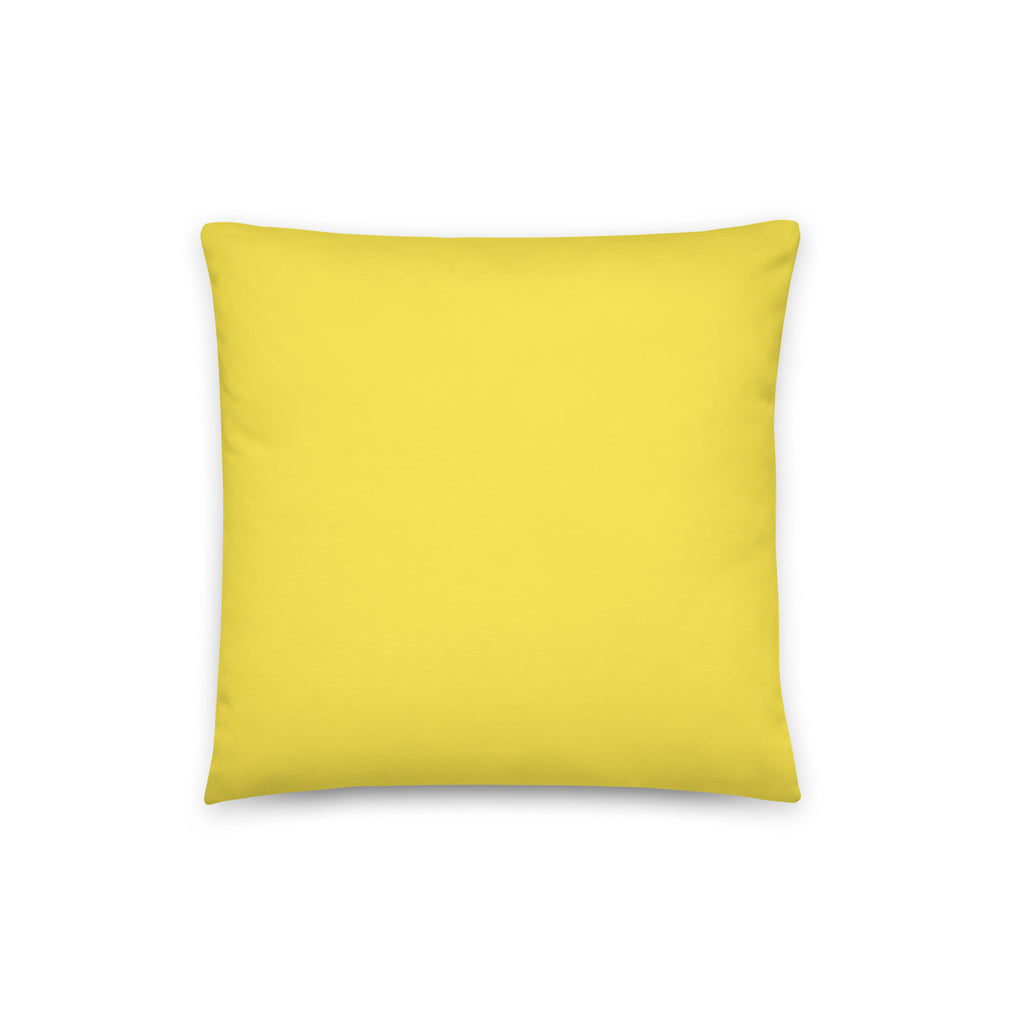 A square yellow throw pillow centered on a plain white background.