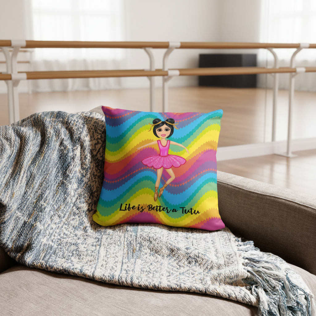 Ballerina pillow on a sofa in a dance studio
