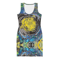 Tank top with abstract design featuring yellow and blue colors on a white background