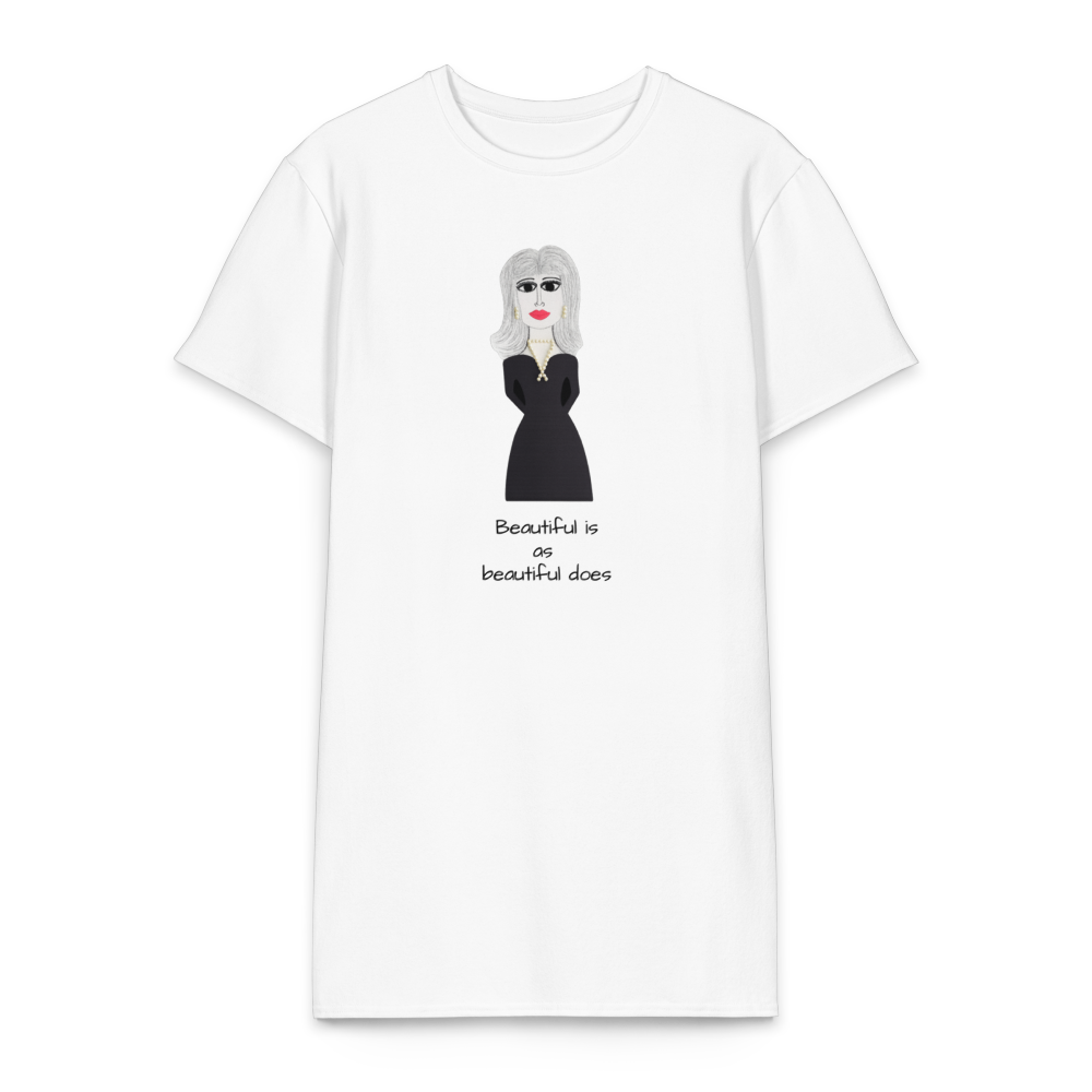 a woman's cotton dress shirt with a cartoon character and a catchy phrase on a white background
