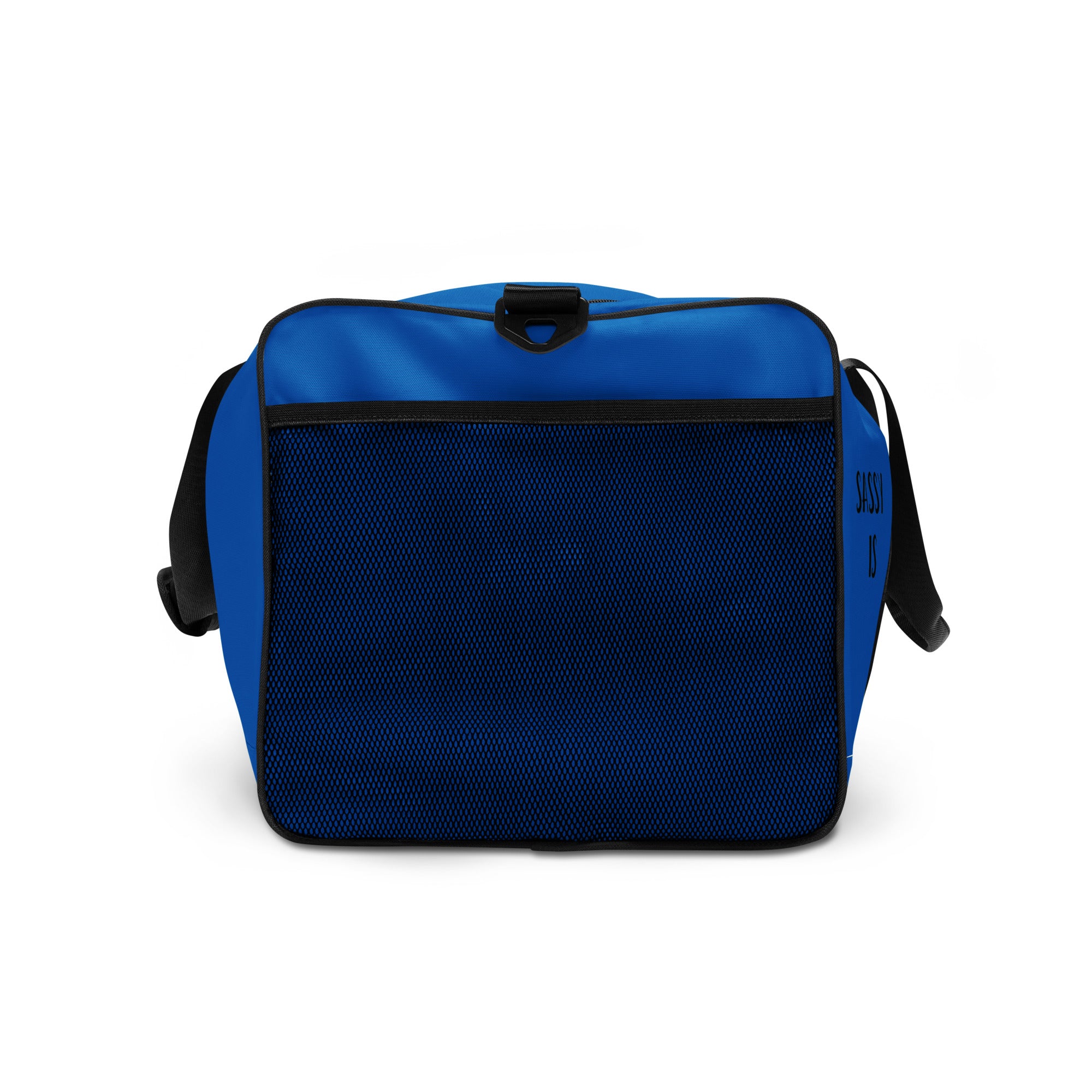 Blue bag with black accents on a white background