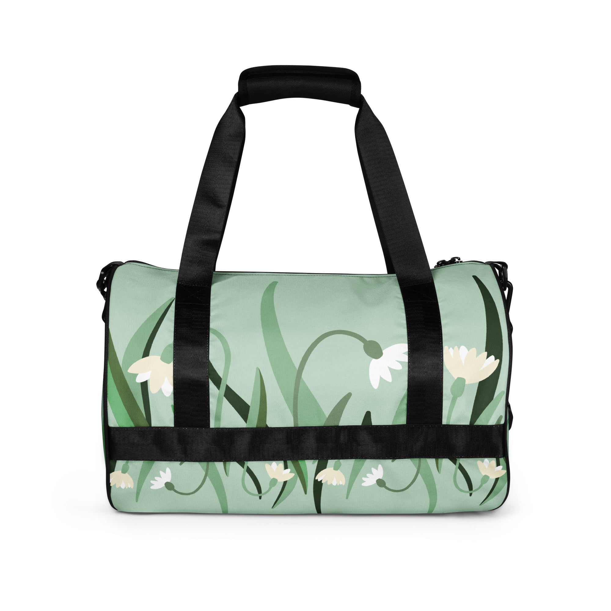 Duffle bag with floral design on a white background