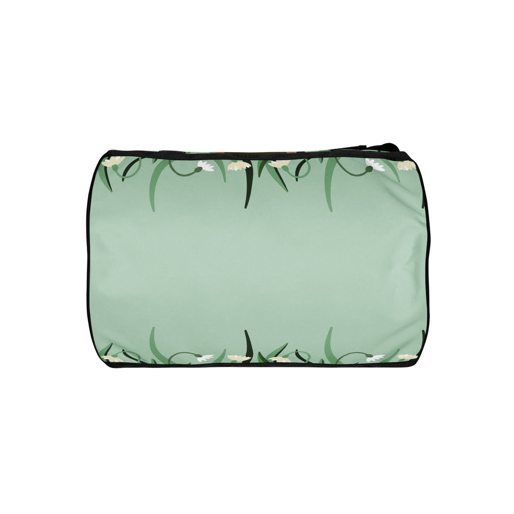 Green pouch with floral pattern on a white background