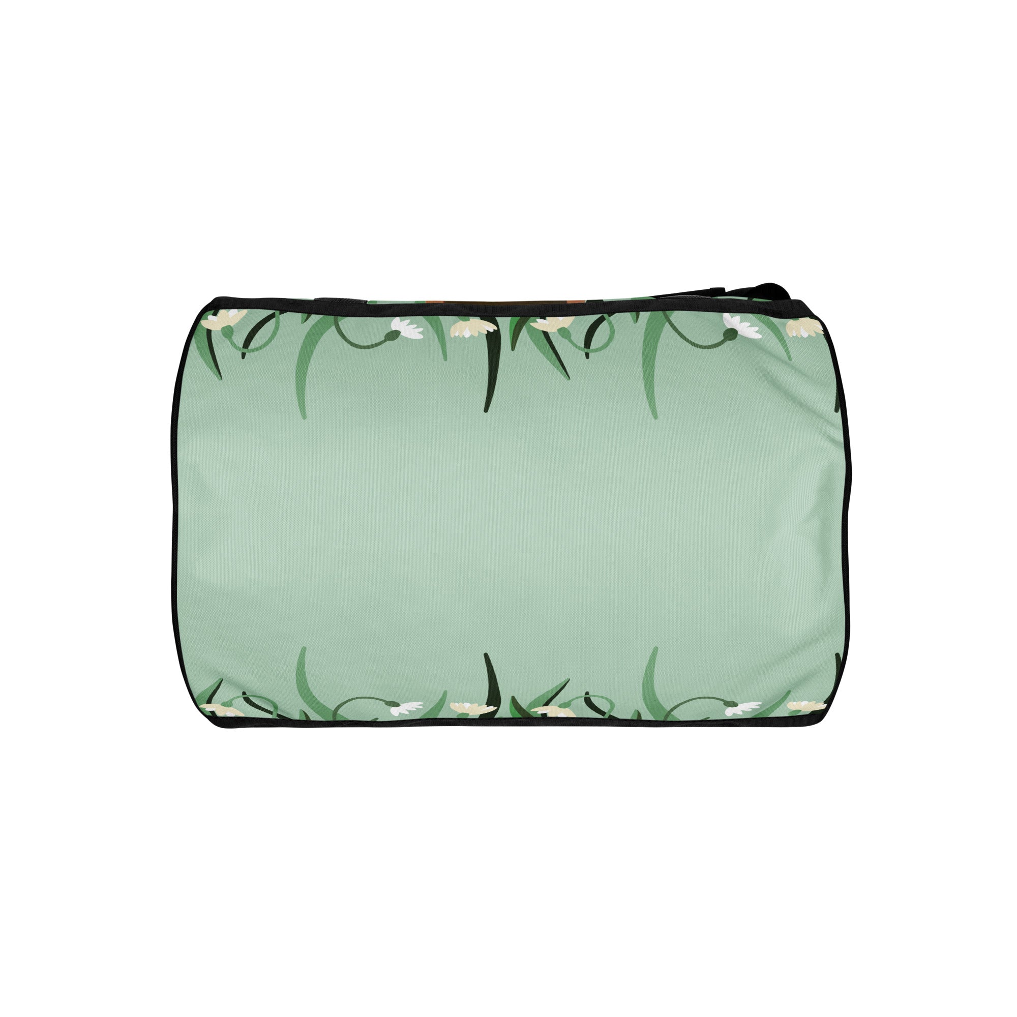 Green pouch with floral pattern on a white background