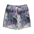 Marbled purple and green shorts on a white background