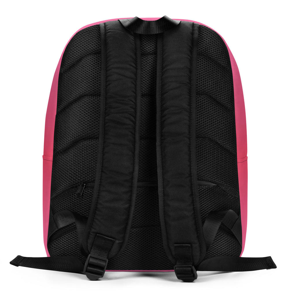 Backpack with pink exterior and black interior on a white background