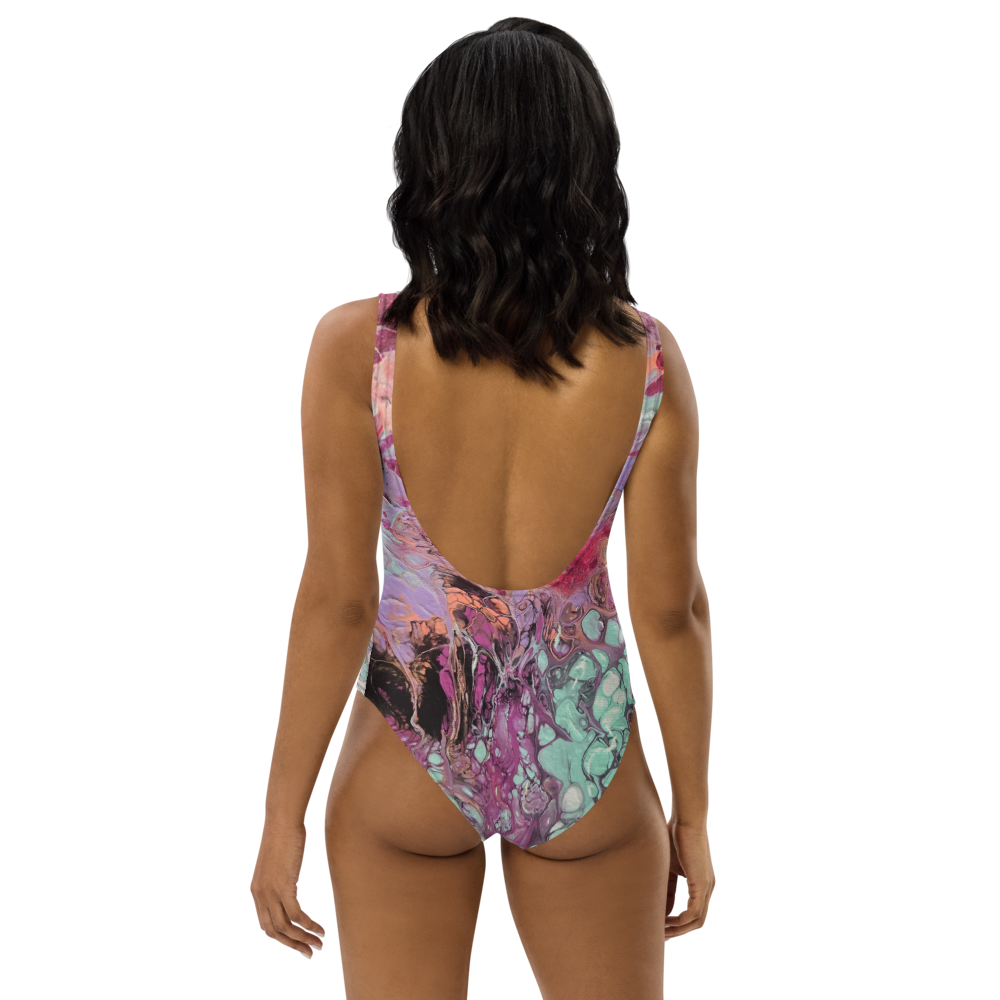 Multicolored swimsuit with a tie-dye pattern on a transparent background