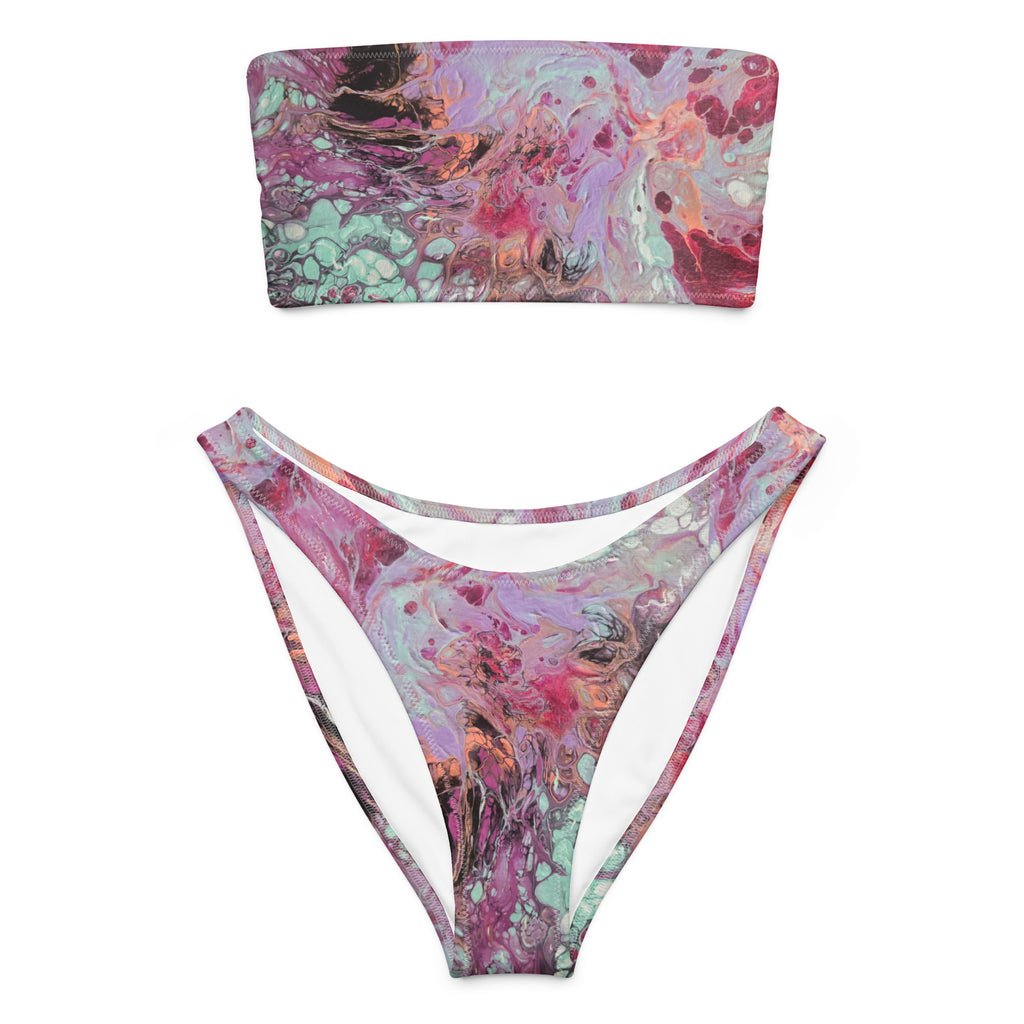 Multicolored marbled bikini set on a white background