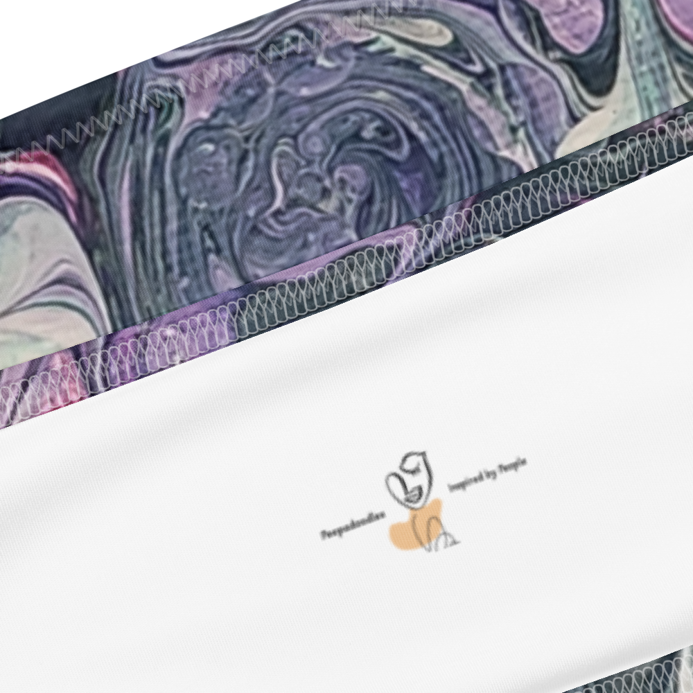 Marbled purple and gray product with a brand logo on a white background