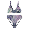 Marbled purple and green bikini set on a white background