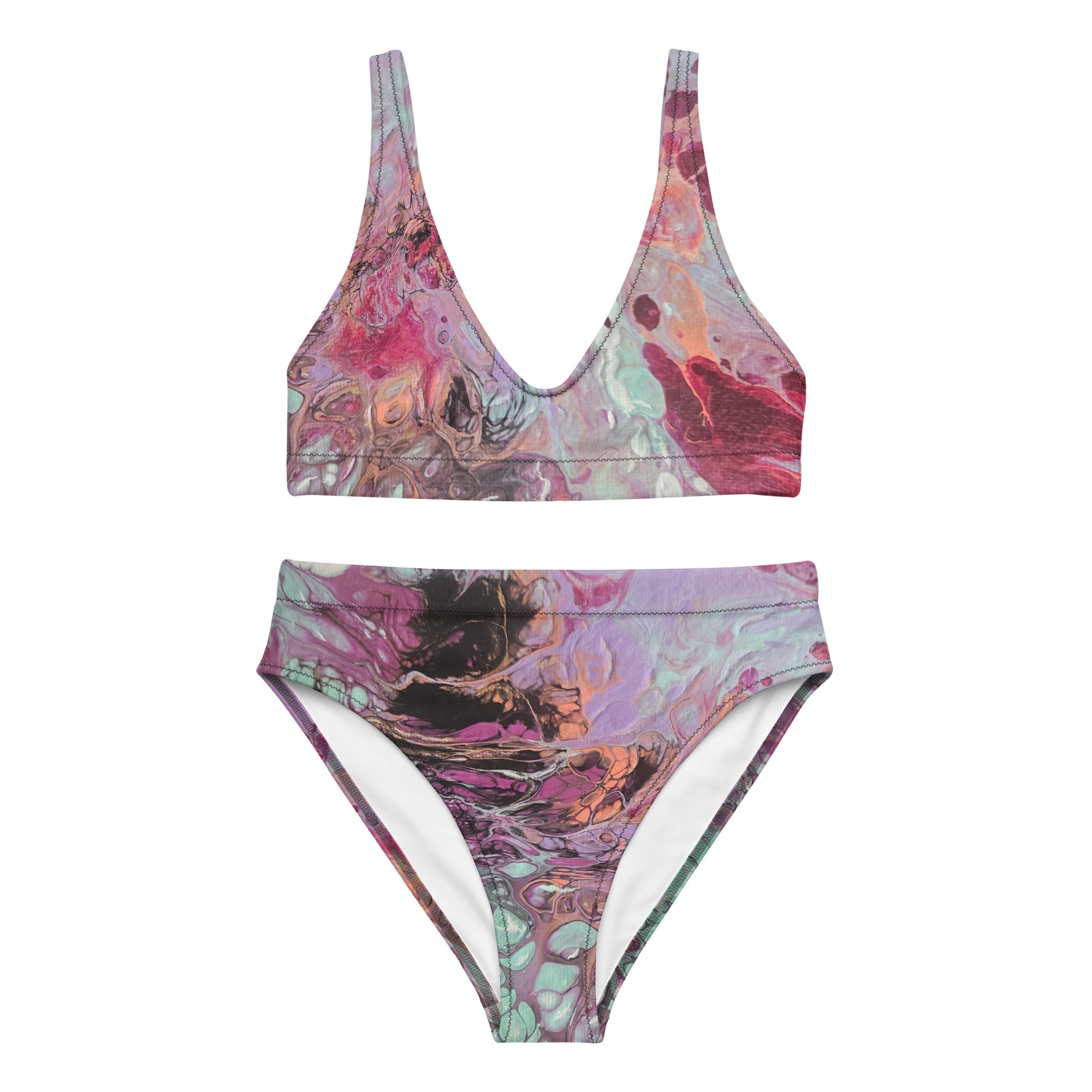 Multicolored bikini set on a white background