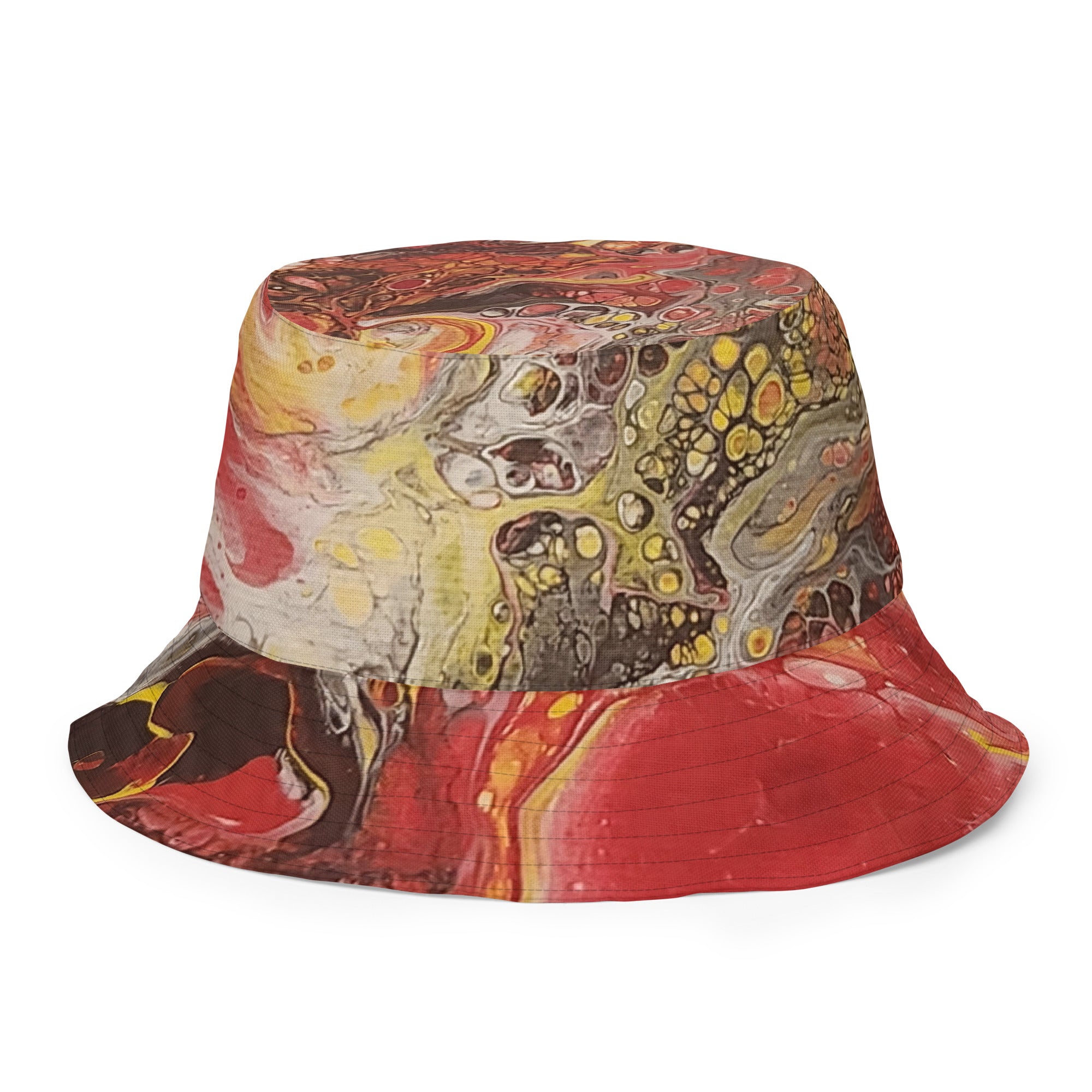Colorful marbled bucket hat on a white background