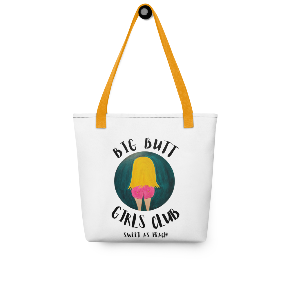 Tote bag with 'Big Butt Girls Club' graphic design on a white background