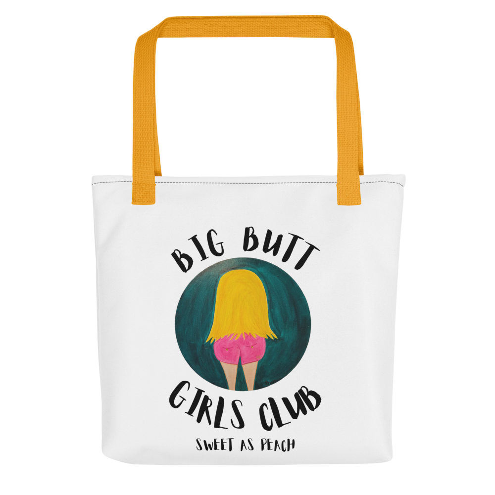 Tote bag with 'Big Butt Girls Club' graphic and text on a white background