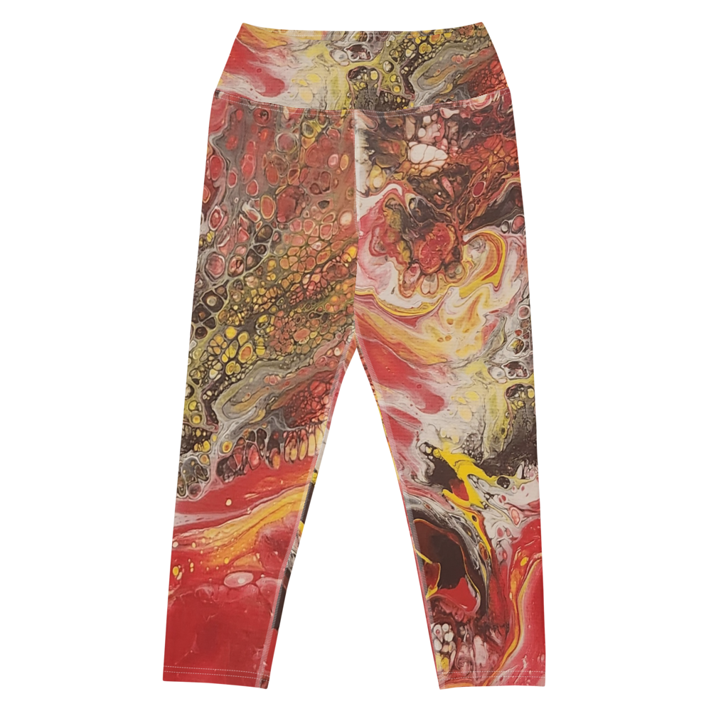 Colorful abstract-patterned pants on a white background