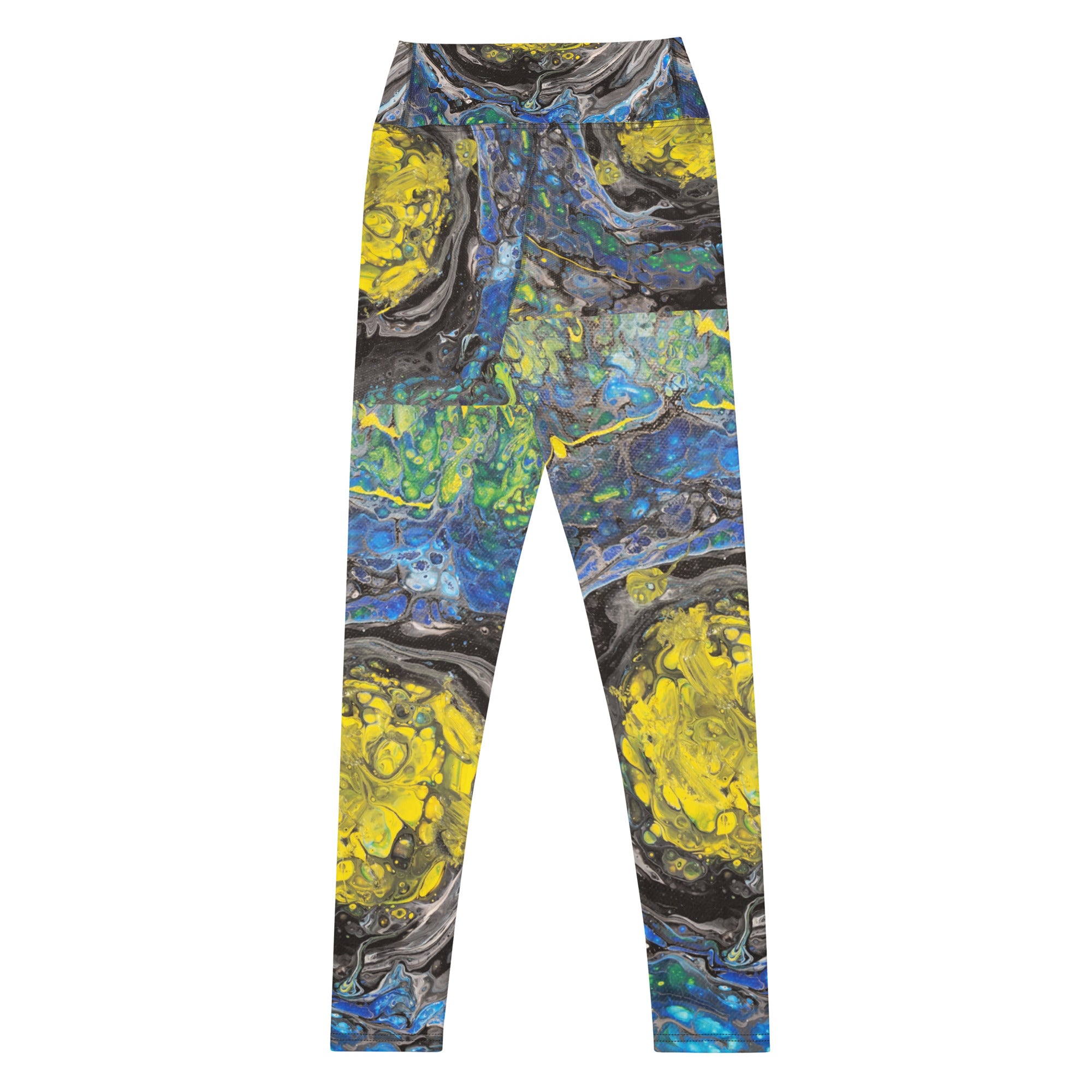 Colorful abstract-patterned pants on a white background