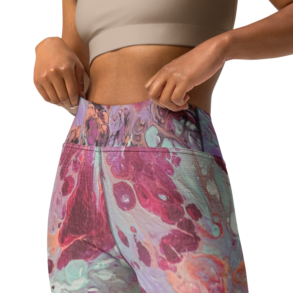 colorful patterned leggings with a neutral background
