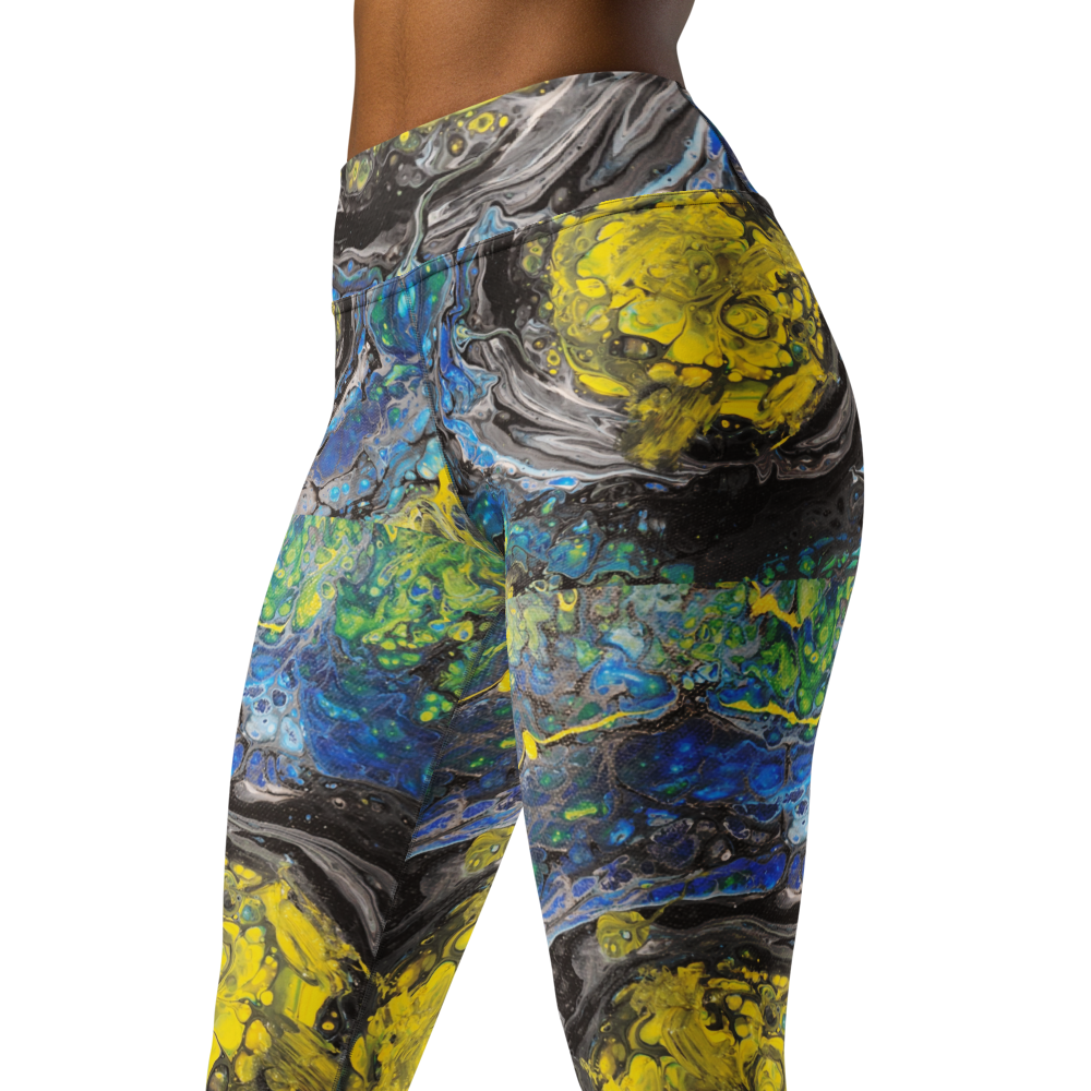 Colorful marbled leggings on a white background