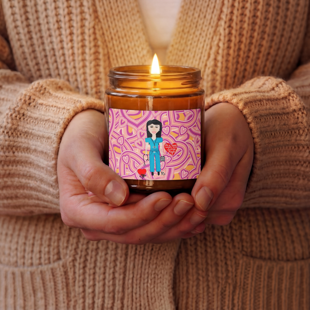 image of a whimsical character nurse candle held by hands