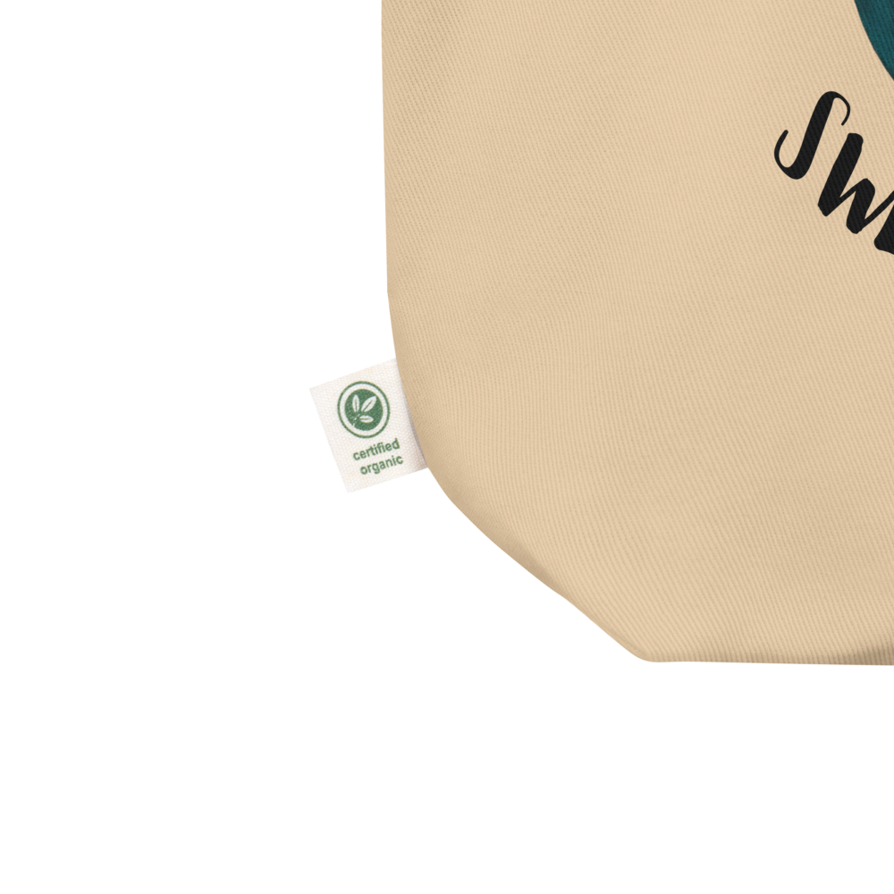 Beige product with a green certification label on a white background