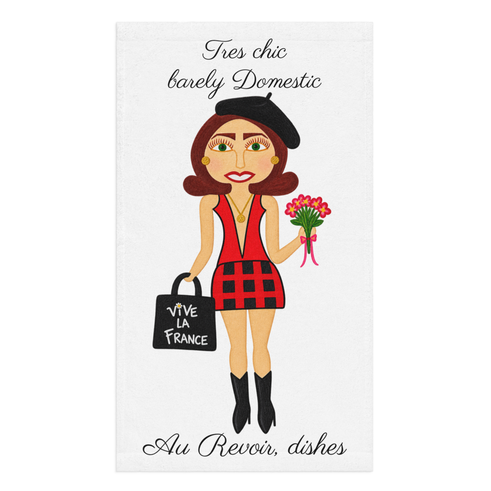 Kitchen hand towel with a Parisian woman