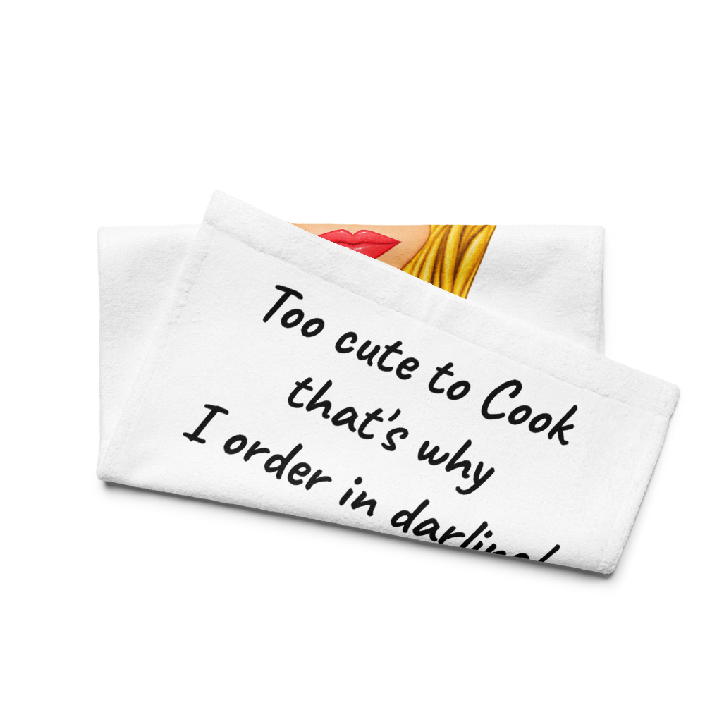 whimsical character kitchen hand towel on a white background