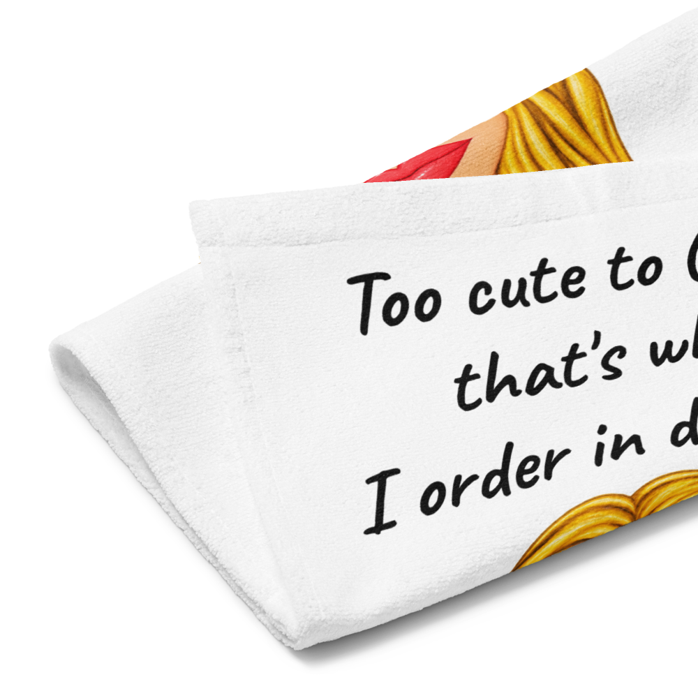 whimsical character kitchen hand towel on a white background