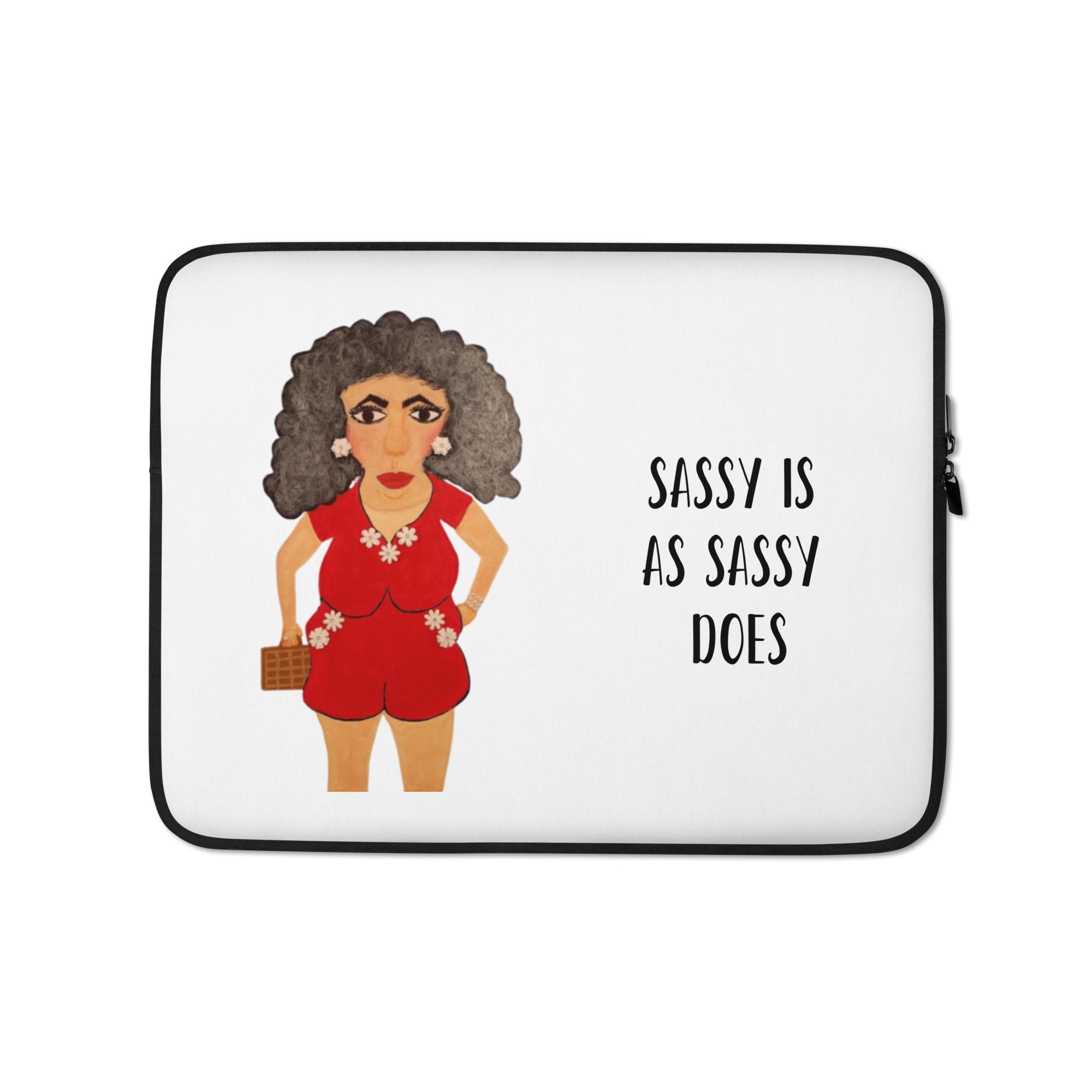 Laptop sleeve with a woman cartoon character