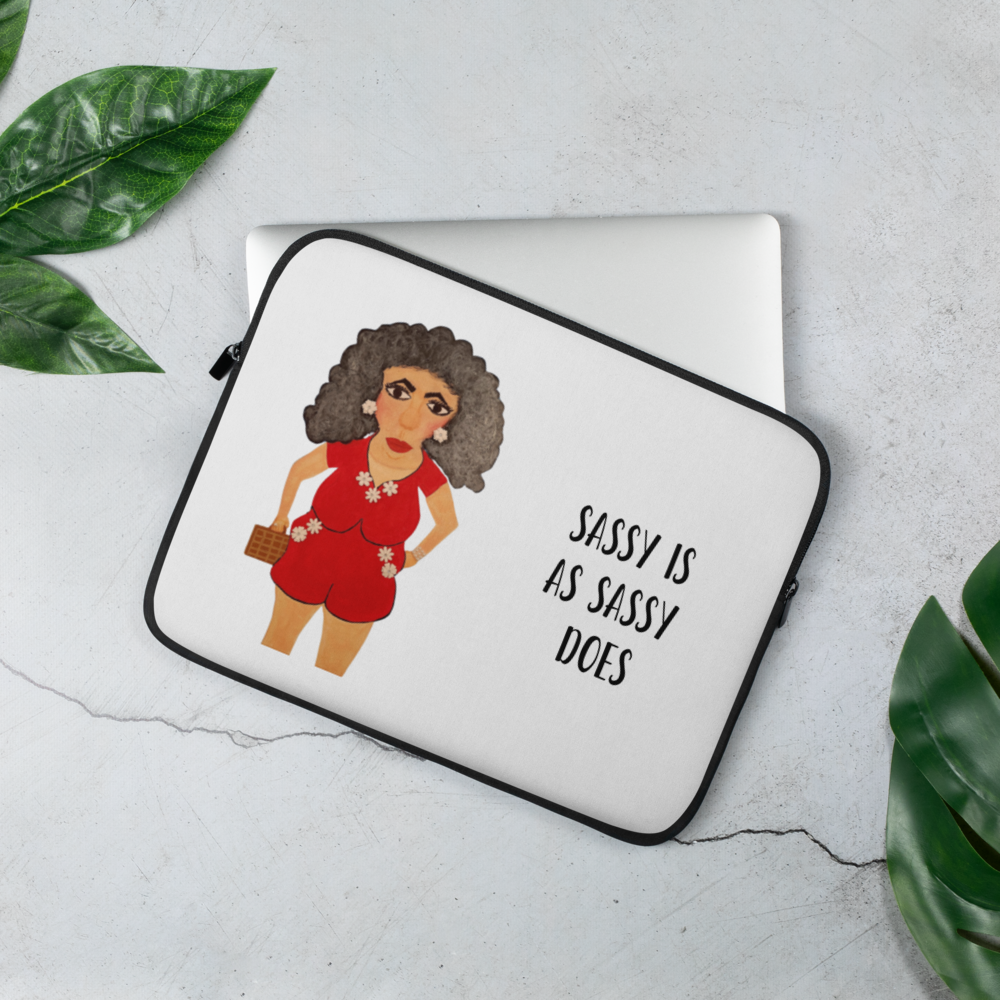 Laptop sleeve with whimsical woman character