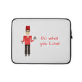 Laptop sleeve with cartoon character and 'Do what you love' text on a white background