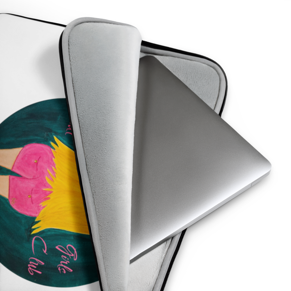 Laptop sleeve with colorful design on a white background