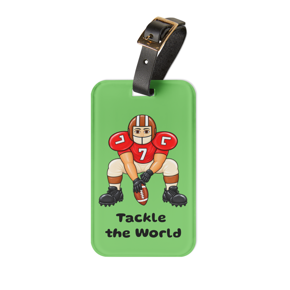 image of a sports fan luggage tag on a white background