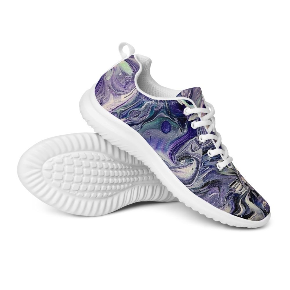 Marbled purple and blue sneaker on a white background