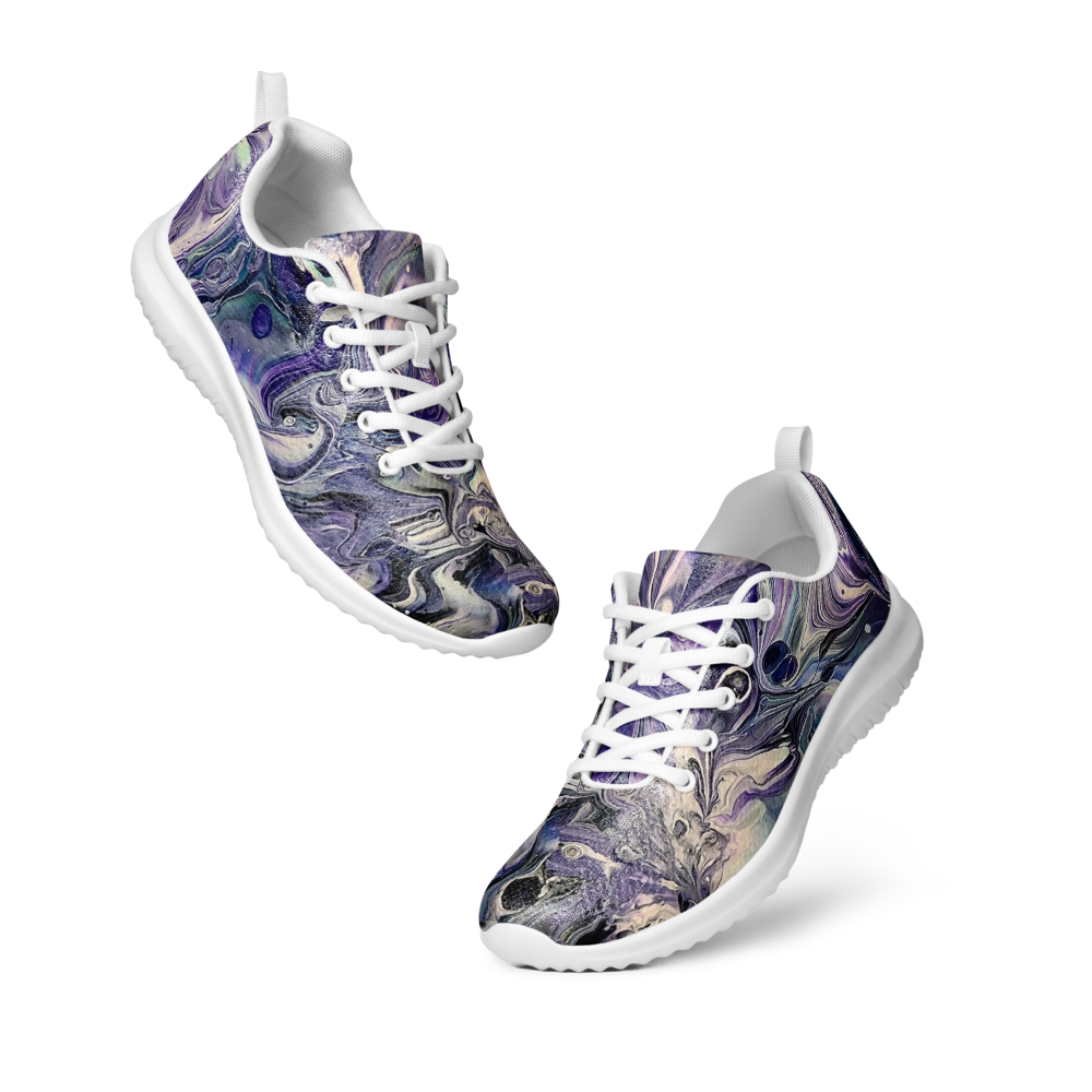 Marbled purple and gray sneakers on a white background
