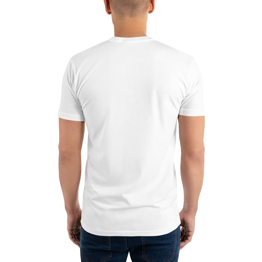 a man showing the backside of a novelty t-shirt
