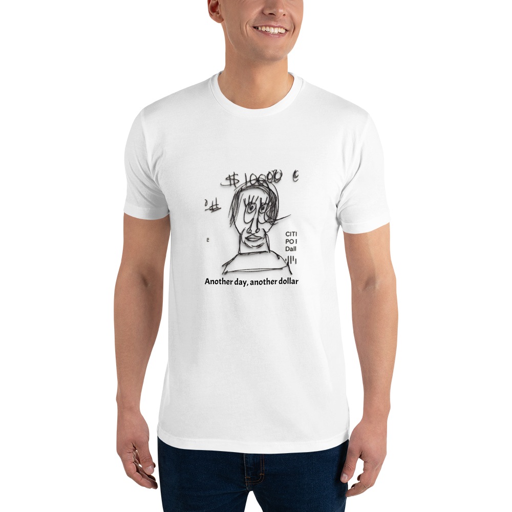 young man in a white novelty t-shirt
