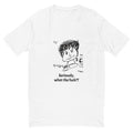 men's white and black novelty t-shirt on a white background