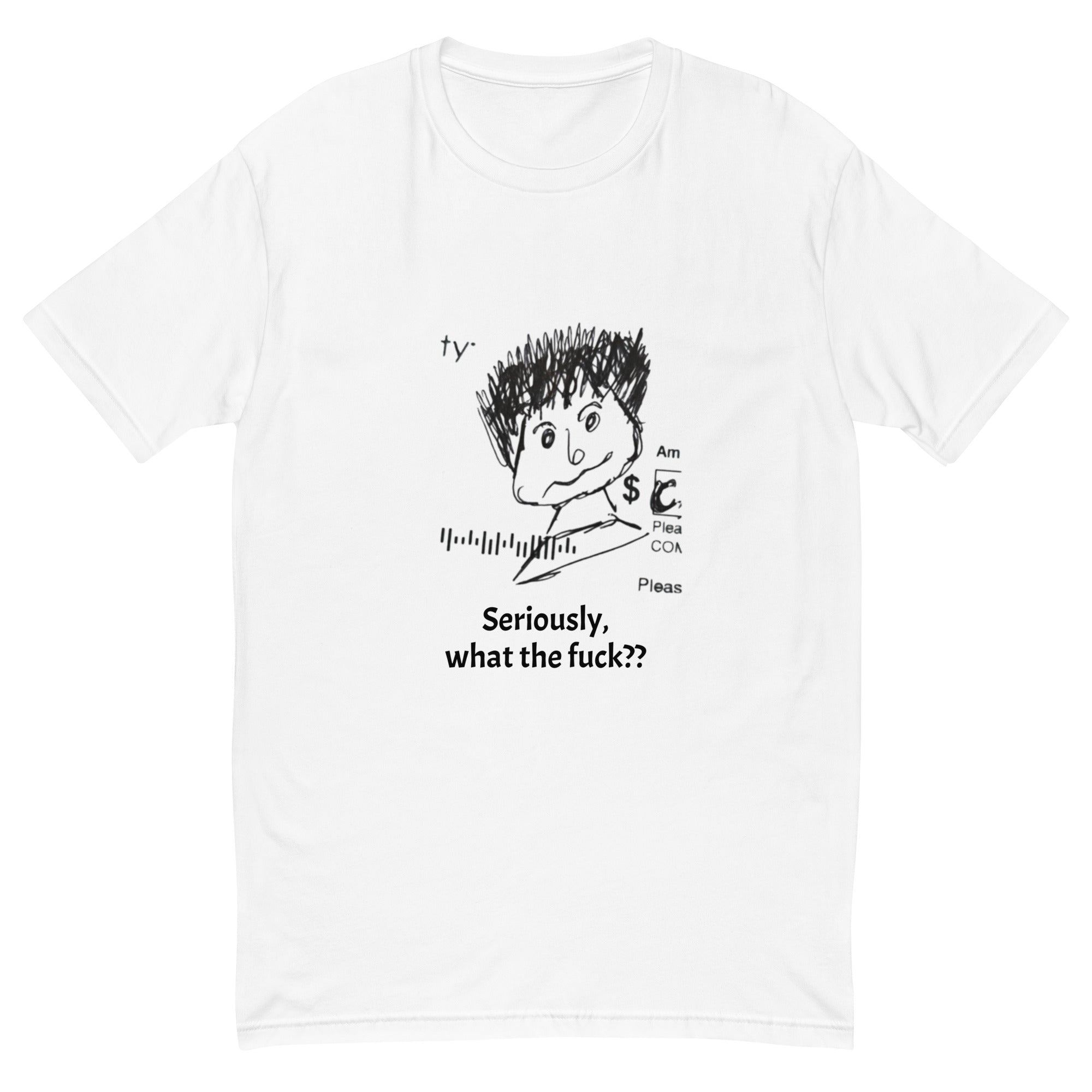 men's white and black novelty t-shirt on a white background