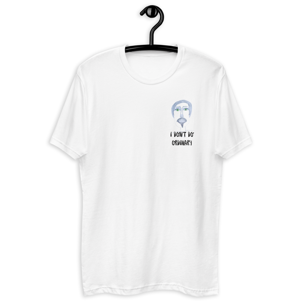 a black, white and green novety t-shirt ona  hanger
