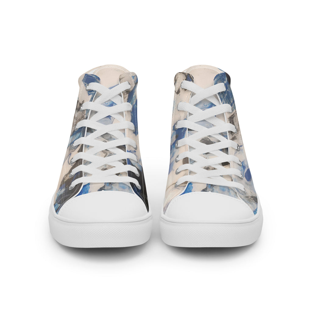 Pair of high-top sneakers with a floral pattern on a white background